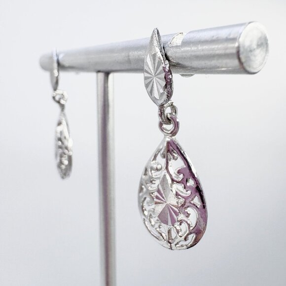VTG Sterling Silver 925 Filigree Scroll Design Dangle Earrings Size 1" Length - Picture 3 of 8